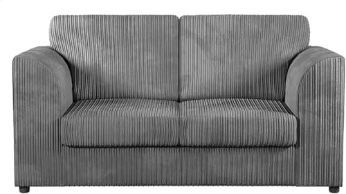 Image of Bliss Furniture's Jumbo Cord High Back 2-Seater Sofa | Luxurious High Back 2-Seater Sofa In Soft Cord Fabric Elevate Your Space with a Compact yet Comfortable Seating (Grey, 2 Seater)