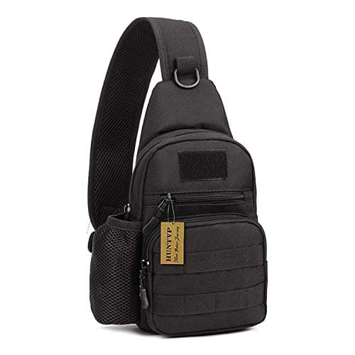 Image of HUNTVP Sling Bag Molle Chest Crossbody Shoulder Pack One Strap Daypack Backpack with Water Bottle Holder Black