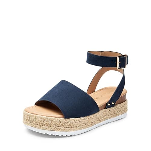 Image of DREAM PAIRS Womens Open Toe Espadrilles Dressy Platform Sandals Slip on Elastic Ankle Strap Wedges Sandals,Size 5,Navy-Suede,SDPW2359W