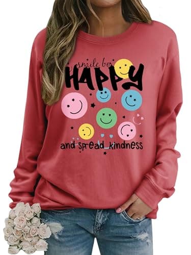 Image of Dresswel Womens Sweatshirt Vintage Funny Smile Face Graphic Print Crewneck Long Sleeve Tops Ladies Pullover Basic Cotton Jumpers Blouse (Yellow, M)