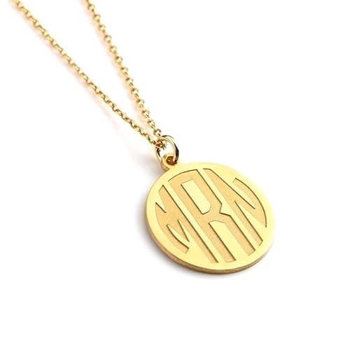 Image of Elegant jewel box DUTY-FREE Three letter disc necklace in solid gold 9k,14k &18k, Personalised necklace for women, Custom disc charm