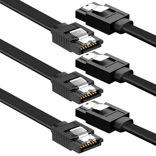 Image of Fogcosy 3 Pack SATA Cable for SSD HDD Data, 90 Degree Right Angle with Locking, Sata Power Cable for SATA HDD, SSD, CD Driver, CD Writer(Black)