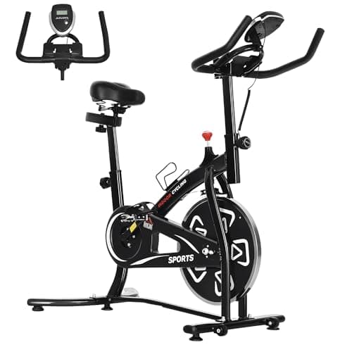 Image of HOMCOM Indoor Stationary Exercise Bike 6kg Flywheel Fitness Cardio Workout Bike Trainer for Home Gym w/Adjustable Resistance LCD Monitor Pad and Bottle Holder Black