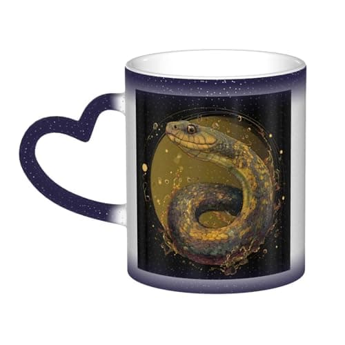 Image of LHFIOHIRG (Water Snake) 330 ml Color Changing Mug Heat Sensitive Ceramic Cup Magic Coffee Mug with Heart-Shaped Handle