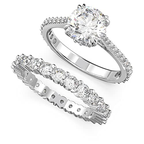 Image of Swarovski Constella Rings Set, Set of 2, Rhodium Plated with Clear Crystals, from the Constella Collection, Size 55