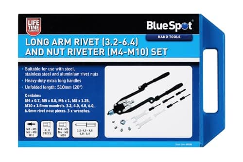 Image of Blue Spot Tools Long Arm Pivet (3.2-6.4) and Nut Riveter (M4-M10) Set
