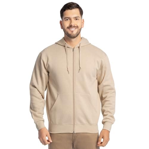 Image of Fruit of the Loom Men's Eversoft Fleece Sweatshirts & Hoodies, Full Zip-Khaki Heather, Large