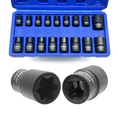 Image of WinHolder 35Peices 6 Point Deep Impact Sockets Set 1/2 Inch Metric 8mm-32mm/8PCS Impact Socket Adaptor 1/4" 3/8" 1/2" 3/4" Step Up/Down Reducer (17pcs E Torx Star Socket Set Blue Case)