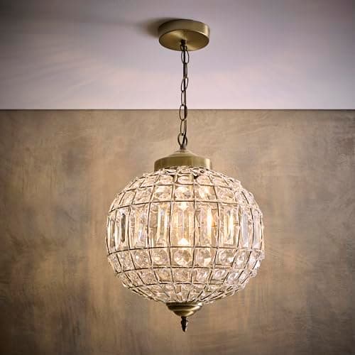 Image of K LIVING Round Chandelier Pendant with Crystal Like Acrylic Glass in an Antique Brass Finish