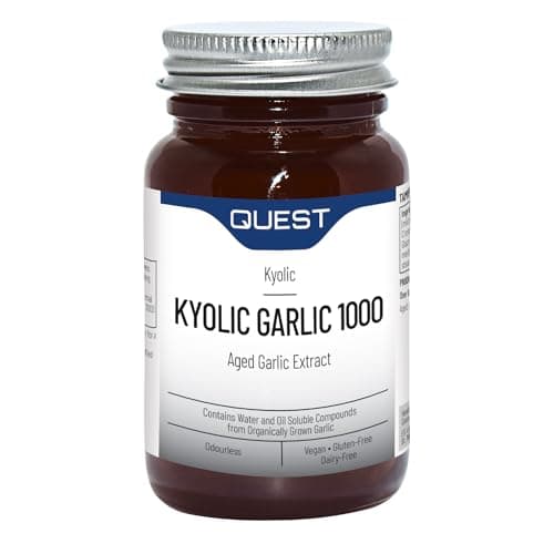 Image of Quest - 45x Kyolic Garlic Tablets. High Strength 1000mg Odourless Aged Garlic Extract for Heart, Immune, Digestive & Cognitive Health. Daily Dietary Supplement. Vegan & Gluten-Free (Pack of 1)