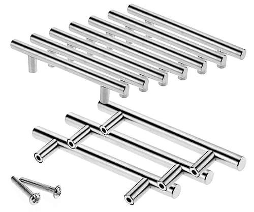 Image of Shentian Cabinet Handles 10 Pcs 96mm Stainless Steel T bar Handle Kitchen Cup Board Cabinet Door Knobs,Brushed Nickel Stainless Steel Kitchen Cabinet New, Cabinet Pulls 96X150MM (Silver, 96 * 150mm)