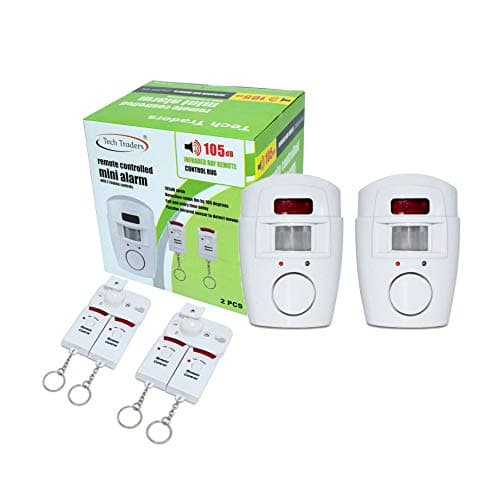 Image of Tech Traders Wireless Pir Motion Sensor Alarm Plus 2 Remote Controls Shed Home Garage Caravan, White [2 Pack]