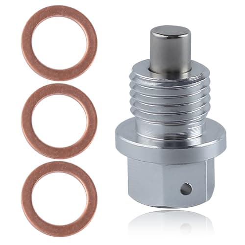 Image of LEONTOOL M14 x 1.5 Magnetic Oil Drain Plug Aluminum Sump Drain Nut Bolt with Red Copper Crush Washer Gaskets Replacement for Honda, Volkswagen, Suzuki, Jeep, Dache, Mitsubishi, Mazda