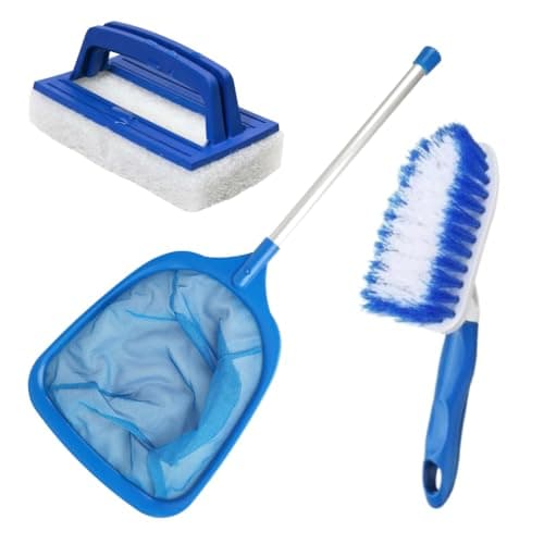 Image of HTS Hot Tub Cleaning Kit Accessories, Pool Skimmer Leaf Net Fine Mesh Net, Scrubbing Brush and Sponge Brush for Cleaning Spas, Hot Tubs, Fountains