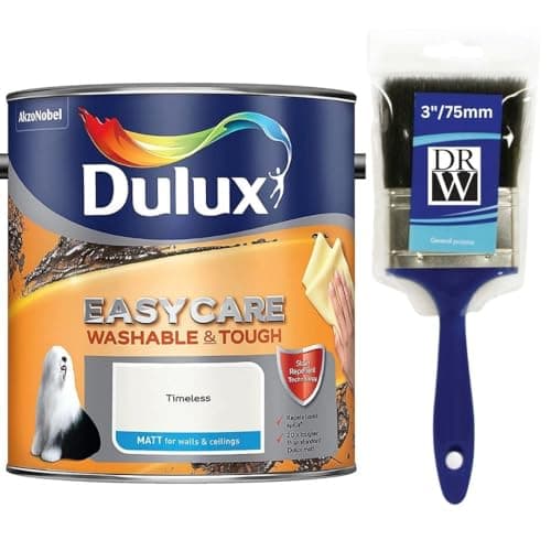Image of Timeless Dulux Easycare Matt Emulsion Paint 2.5L + 3" Emulsion Paint Brush – Washable & Stain Resistant, Durable Matt Finish, Quick Dry, Low Odour Interior Wall & Ceiling Paint