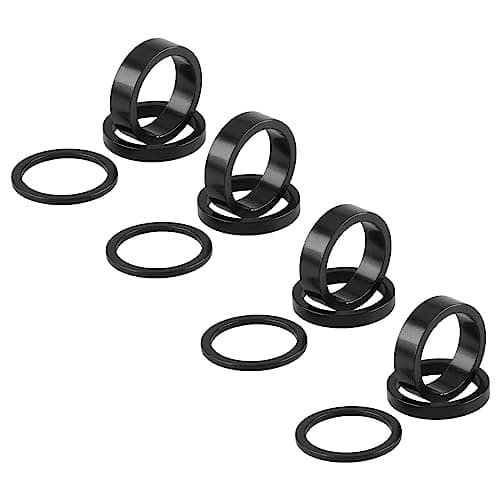 Image of TRIWONDER 12 Pcs Bike Headset Spacers 1 1/8" (28.6mm), Aluminium Alloy Lightweight Stem Set for MTB Road Bikes, 2mm 5mm 10mm Threadless Fork Spacers, Black
