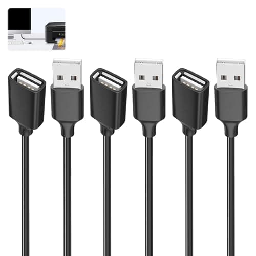 Image of 3 PCS USB 2.0 Extension Cable(1M),A Male to A Female Short Cable with Gold Plated Contacts High Speed Data Transfer for Printer,Scanner,Camera,Keyboard,Card Reader,Hard Drive,USB Disk,Webcam(Black)