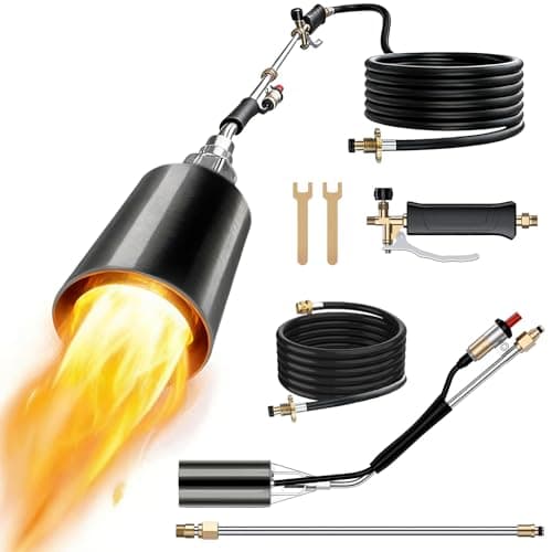 Image of Propane Torch Weed Burner Kit, Heavy Duty 4000F High-Output Flamethrower for Weeding, Roofing & Snow Melting Ergonomically Handle, Self-lgniting - Portable Gas Weed Killer for Grass, Shrub, Ice, BBQ