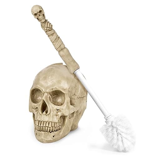 Image of Toilet Brush and Holder Set for Bathroom,Skullduggery Skeleton Gothic Bathroom Decor Toilet Bowl Brush Set,Space Saving for Storage, Drip-Proof, Easy to Assemble, Deep Cleaning