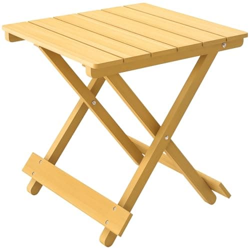 Image of Outsunny Wood Folding Garden Side Table, Lightweight Small Garden Table with Slatted Top, Portable Folding Side Bistro Coffee Tables for Balcony Patio Terrace, Natural Wood Finish