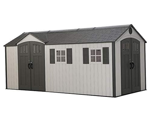 Image of Lifetime 60213 17.5 x 8 ft (5.3 x 2.4 m) Dual Entry Heavy-Duty Outdoor Storage Shed - 21.4 m³ Large Plastic Garden Building - Steel-Reinforced Weatherproof HDPE - Tan/Brown