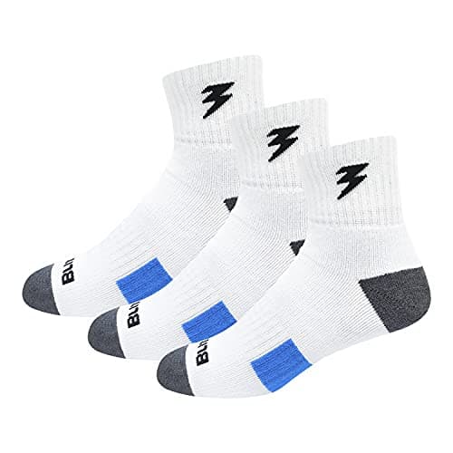 Image of BLITZSOX Unisex Cricket Socks with Hi-Tech Performance Max Thick Cushion, Moisture Wicking, White Cricket Quarter Length Socks for Men & Women, Pack of 3 (UK 5-8)
