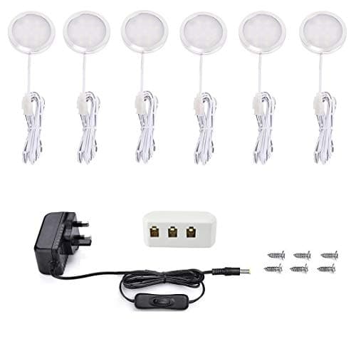 Image of Vlio Under Cabinet Light Kit, Set of 6, LED Puck Lights, 15W, 1500LM, Warm White, Display Cabinet Lighting, Disc Light for Kitchen, Closet, Counter, Cupboard, Shelf, Wardrobe and More