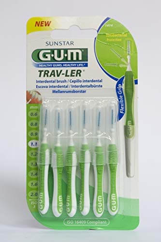 Image of GUM Trav-ler Interdentalbrushes 6 piece ISO 3 Green 1.1mm, pack of 3 (3x 6 pieces)