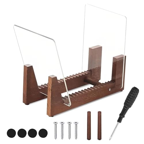 Image of DYHNQE Vinyl Record Storage Holder, Solid Wood Album Storage Display Stand Album Organizer Record Holder Up to Hold 50 Single or Double LPs and 7" Records