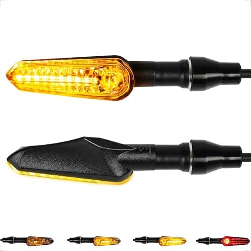 Image of evermotor 2 pcs LED Motorcycle Indicators, E-Mark Sequential Turn Signals with Running Light Effect, 12V Rear Indicator Lights, Amber and Red