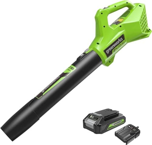 Image of Greenworks G24ABIIK2 Cordless Axial Leaf Blower, 145km/h, 9.08m³/min 24V Battery & Charger, 3 Year Guarantee