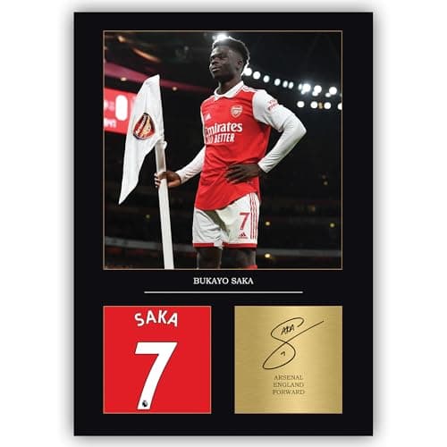 Image of Bukayo Saka Signed A4 Print Display Arsenal Gift For Boys Digitally Reproduced Signature Saka Gifts For Boys (Framed)