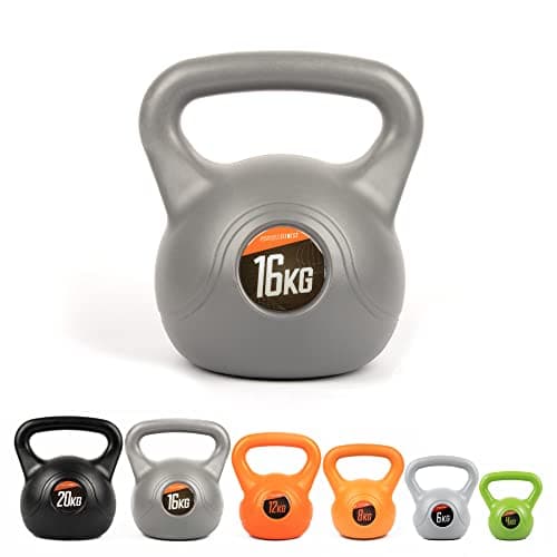 Image of Phoenix Fitness Vinyl Kettlebell - Heavy Weight Kettle Bell for Home Gym Workout Equipment Strength Fitness Pilates Weight Training - Grey 16kg