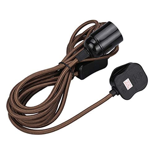 Image of Wowsale Pendant Light Ceiling Lighting Fitting, E27 Lamp Holder Suspended Pendant Light Fitting Kit, 2 Core Gold Fabric Cable Plug with On/Off Switch UK Plug (Coffee, 3m)