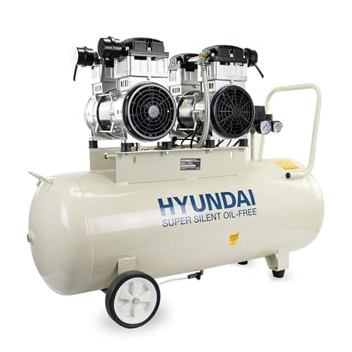 Image of Hyundai 100L Oil Free Low Noise Electric Air Compressor, 3000W / 4hp 22CFM, 145 PSI, Direct Drive Twin Motor, Silent Workshop Compressor with Quick Release Couplers