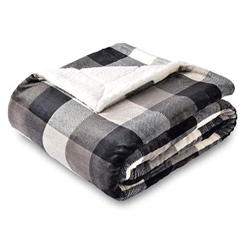 Image of SOCHOW Sherpa Plaid Fleece Throw Blanket, Double-Sided Super Soft Luxurious Bedding Blanket 127cm×150cm, Black/White