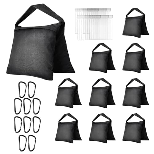 Image of EMART Heavy Duty Sandbags - Weight Bag Heavy Duty Saddlebags Sand Bag for Photography, Backdrop Stand, Light Stand, Tripod, Photo Video Studio, Canopy, Patio, Tent -10 Pack,Black