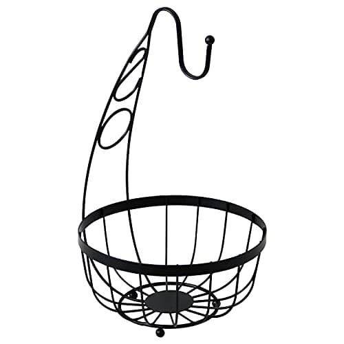 Image of apollo THE HOUSEWARES BRAND Flat Iron Banana Fruit Bowl, Basket, Hanger, Fresh for Longer, Size: 24x38x24 cm, Black