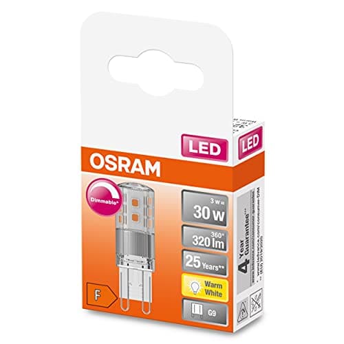 Image of OSRAM Dimmable LED PIN lamp with G9 Base, Warm White (2700K), 350 Lumen, Clear Glass, Multi-Pack