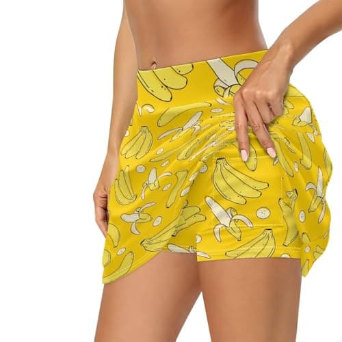 Image of Wideasale Tennis Skirts for Women 2 In1 High Waisted Athletic Golf Skorts Skirt with Pocket Running Workout Activewear XS-3XL, Yellow Banana, S