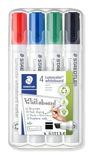Image of STAEDTLER 351 B WP4 Lumocolor Whiteboard Marker Chisel Tip - Assorted Colours (Pack of 4)