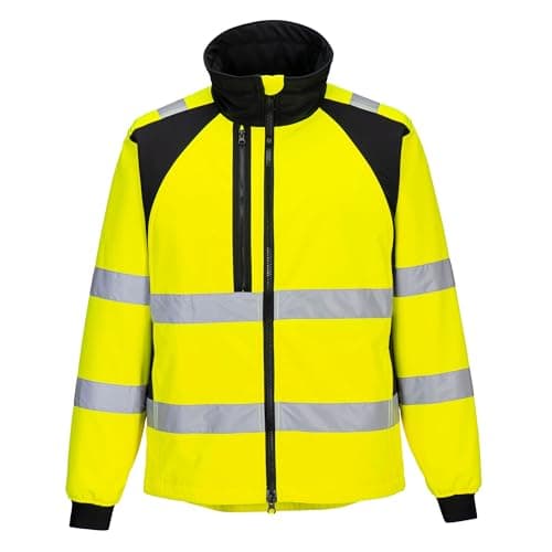 Image of Portwest CD875 Men's WX2 Hi Vis Softshell Jacket - Windproof Water Resistant High Visibility Reflective Eco Safety Jacket Yellow/Black, Large