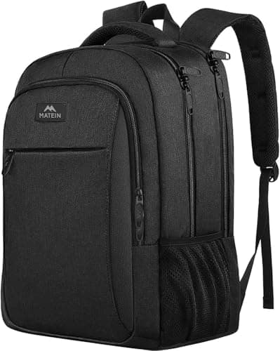Image of MATEIN Travel Laptop Backpack, Work Bag Lightweight Laptop Bag with USB Charging Port, Anti Theft Business Backpack, Water Resistant School Rucksack Gift for Men and Women, Fits 15.6 Inch, Dark Black