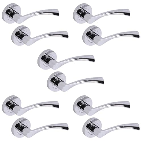 Image of Hunta HANDLEZONE® 5 Sets Lobo Lever On Round Rose Door Handles, Internal Passage Latch Handles - Polished Chrome