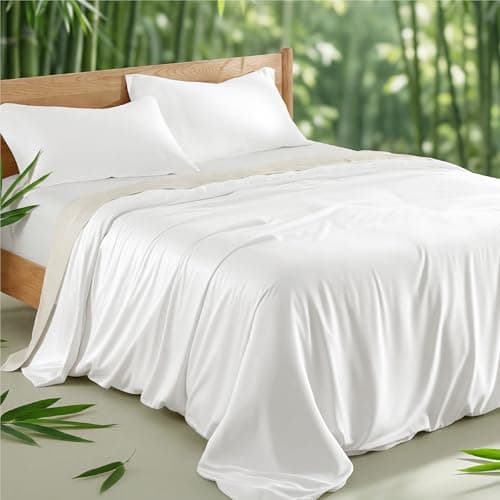 Image of Bedsure King Size Duvet Cover - 100% Rayon Derived from Bamboo, Cooling Duvet Cover Sets, Breathable & Cool Summer Bedding with 2 Pillowcases, Zipper Closure, Perfect for Hot Sleeper, White