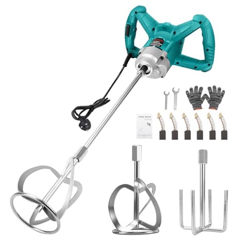 Image of 3200W Cement Mixer with 2 Mixing Paddles for Drill, 6-Speed with Lock Switch & Max 1200 RPM, Electric Paint Stirrer Paddle Mixer for Mixing Concrete, Plaster, Mortar, Mud, Grout, Feed - UK Plug
