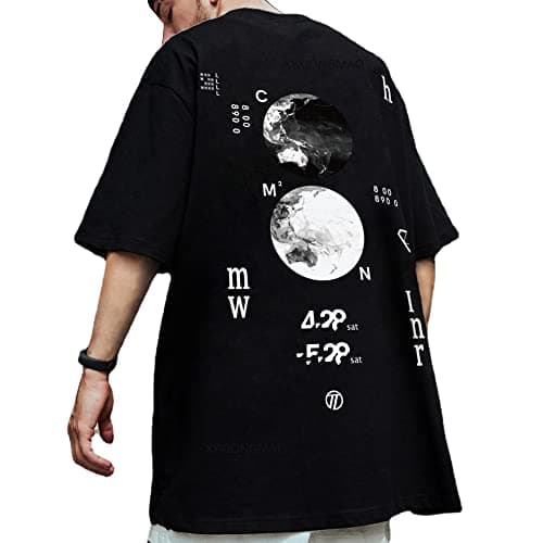Image of XYXIONGMAO Casual Sport Short Sleeve T-Shirt, Loose Cotton Japanese Streetwear Hip Hop Unisex Graphic Tees Shirts for Men, black, XXL