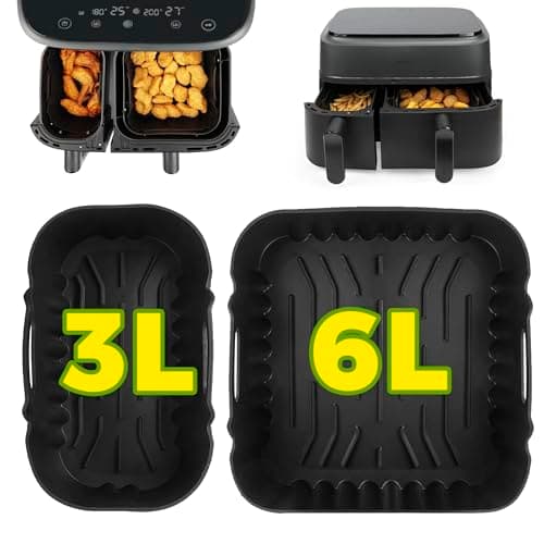 Image of Pietuley Silicone Air Fryer Liners for Philips Dual Basket Air Fryer 3000 Series 6L/3L, Reusable Dual Air Fryer Accessories for Philips Dual Basket Airfryer NA350/00 9L,Tefal Easy Fry 5.2L/3.1L