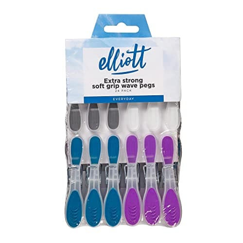 Image of Elliotts Extra Strong, Soft Grip and Non-slip Wave Design Clothes Pegs, 24 Pack in Assorted Colours, BPA Free Laundry Pegs ideal for everyday use for Indoor or Outdoor use
