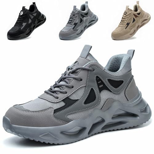 Image of Safety Trainers Men Steel Toe Cap Trainers Womens Safety Shoes Lightweight Breathable Work Trainers Non Slip Industrial Work Boots, Grey, UK 11